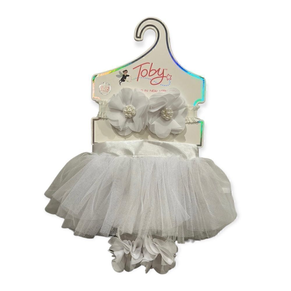 Toby Tutu, Headband & White Floral Foot Set, New
